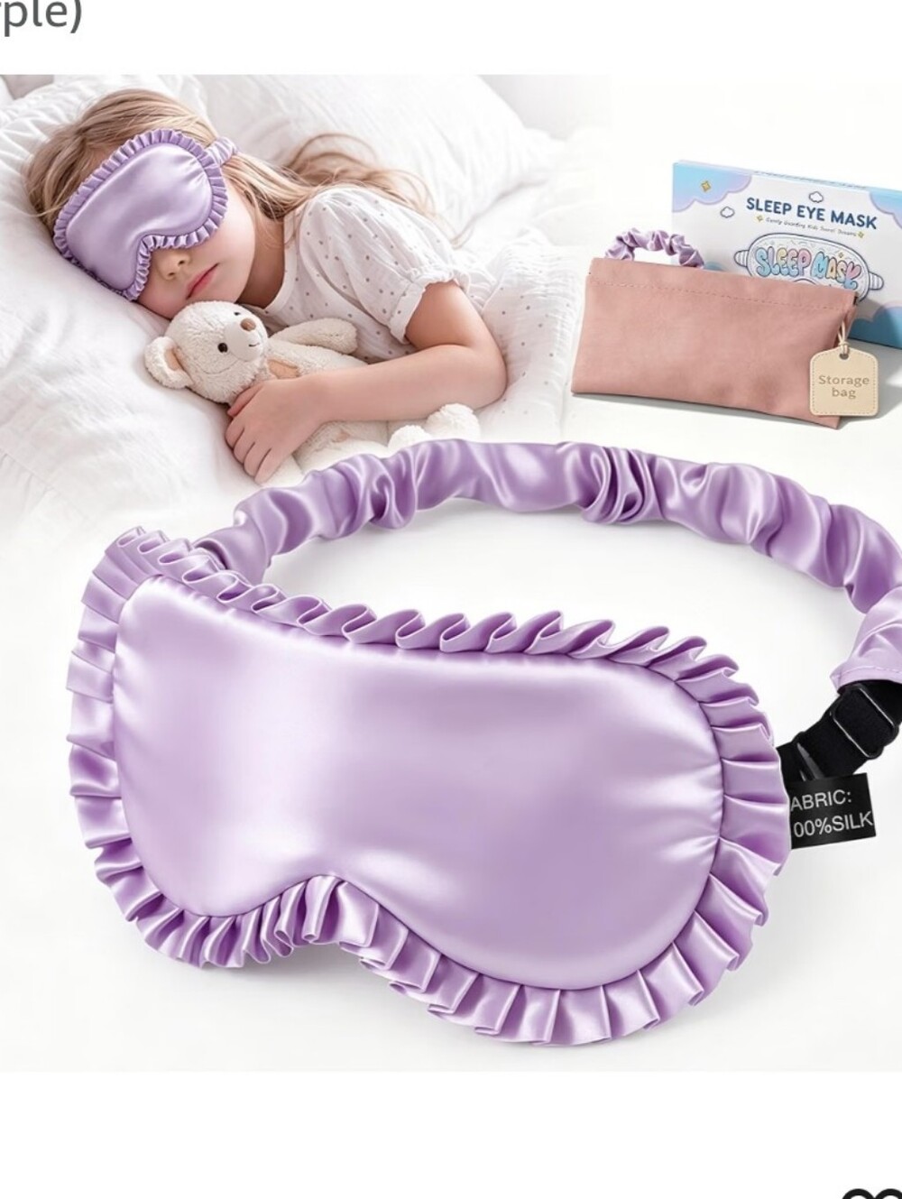 Purple Kids Silk Sleep Mask, 22 Momme 100% Mulberry Silk Eye Mask